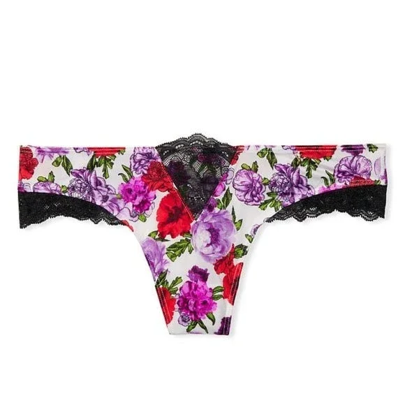 VICTORIA’S Secret VERY SEXY Floral Micro Lace Inset Thong Panty - Picture 1 of 4